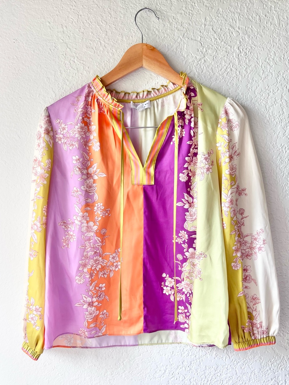 Anthropologie Current Air Satin Floral Print Top Sz XS